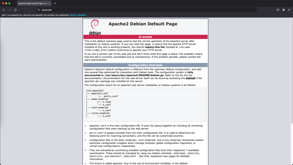 Schermata apache su Linux Debian/Ubuntu